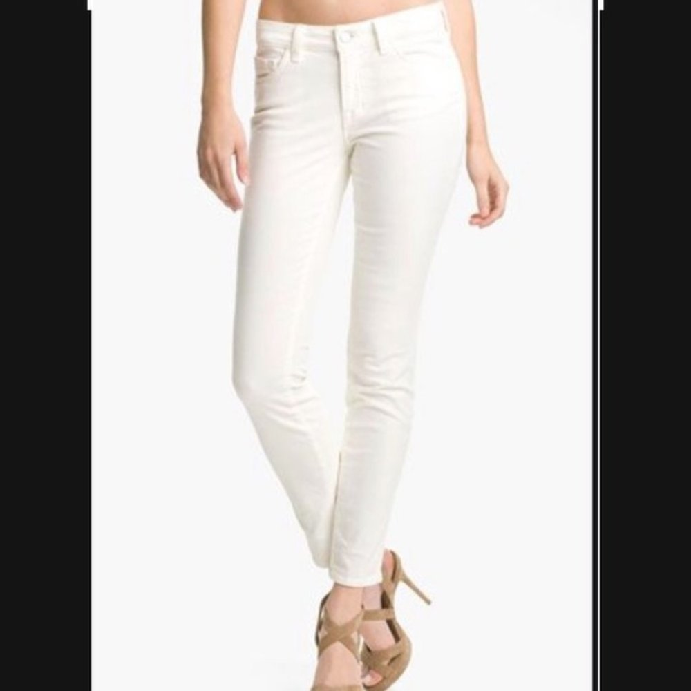 J Brand Cream Off-White High Waist Straight Leg Stretch Jeans